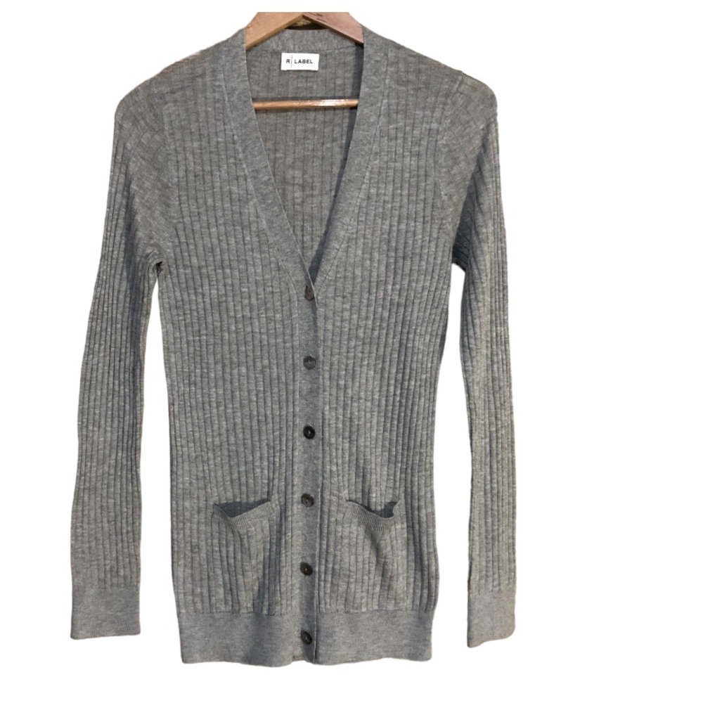 R Label ribbed knit cashmere blend minimalist cardigan
